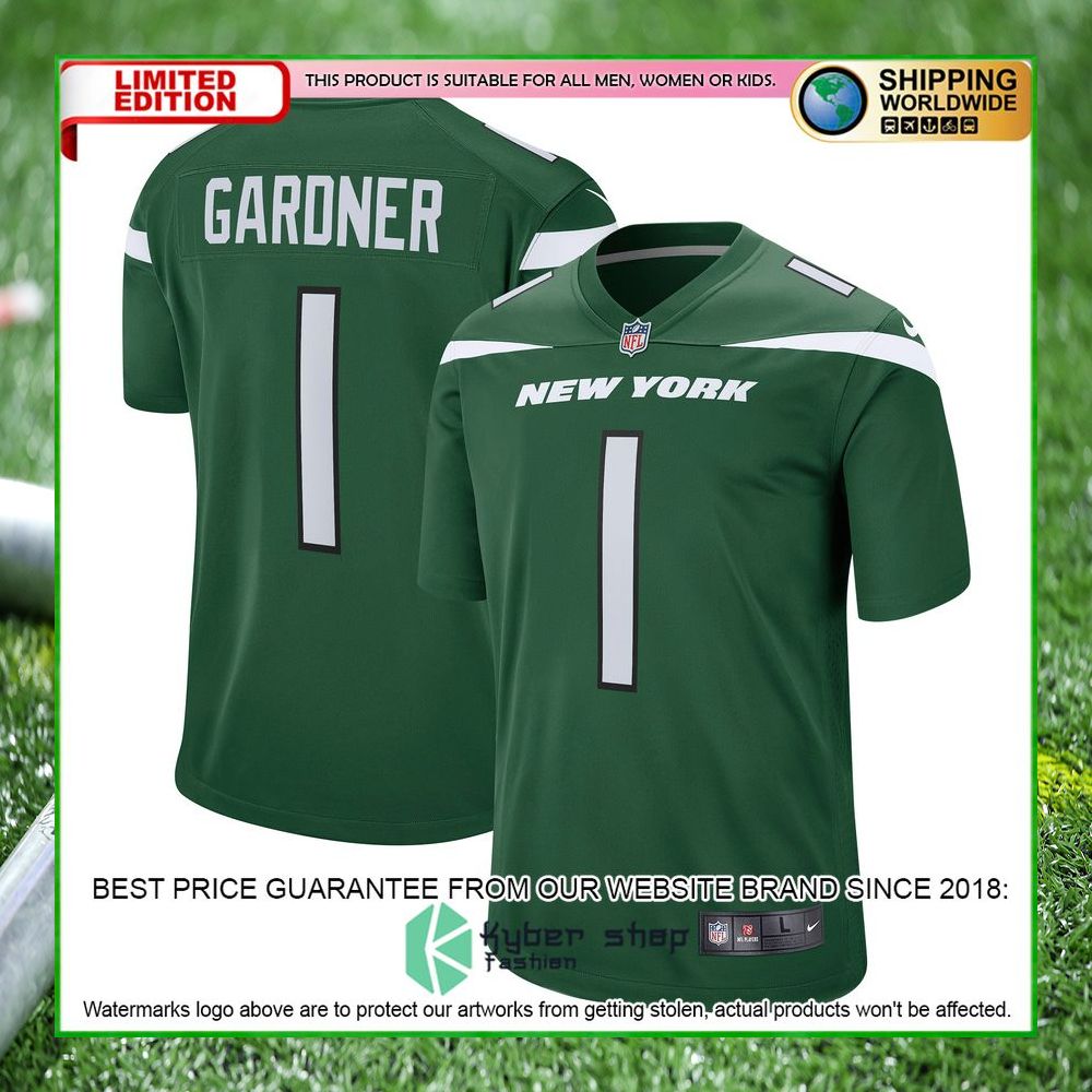 ahmad sauce gardner new york jets nike 2022 nfl draft first round pick gotham green football jersey 1 200