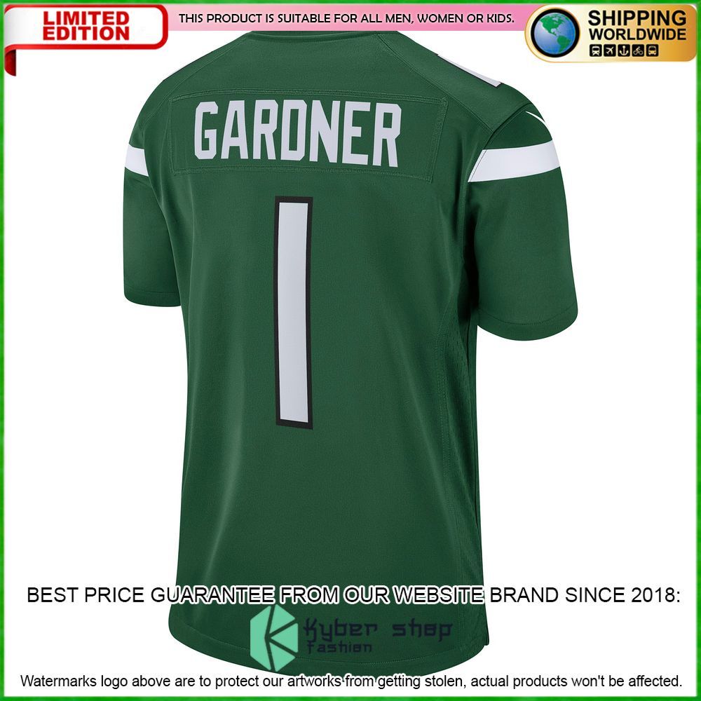 ahmad sauce gardner new york jets nike 2022 nfl draft first round pick gotham green football jersey 3 86