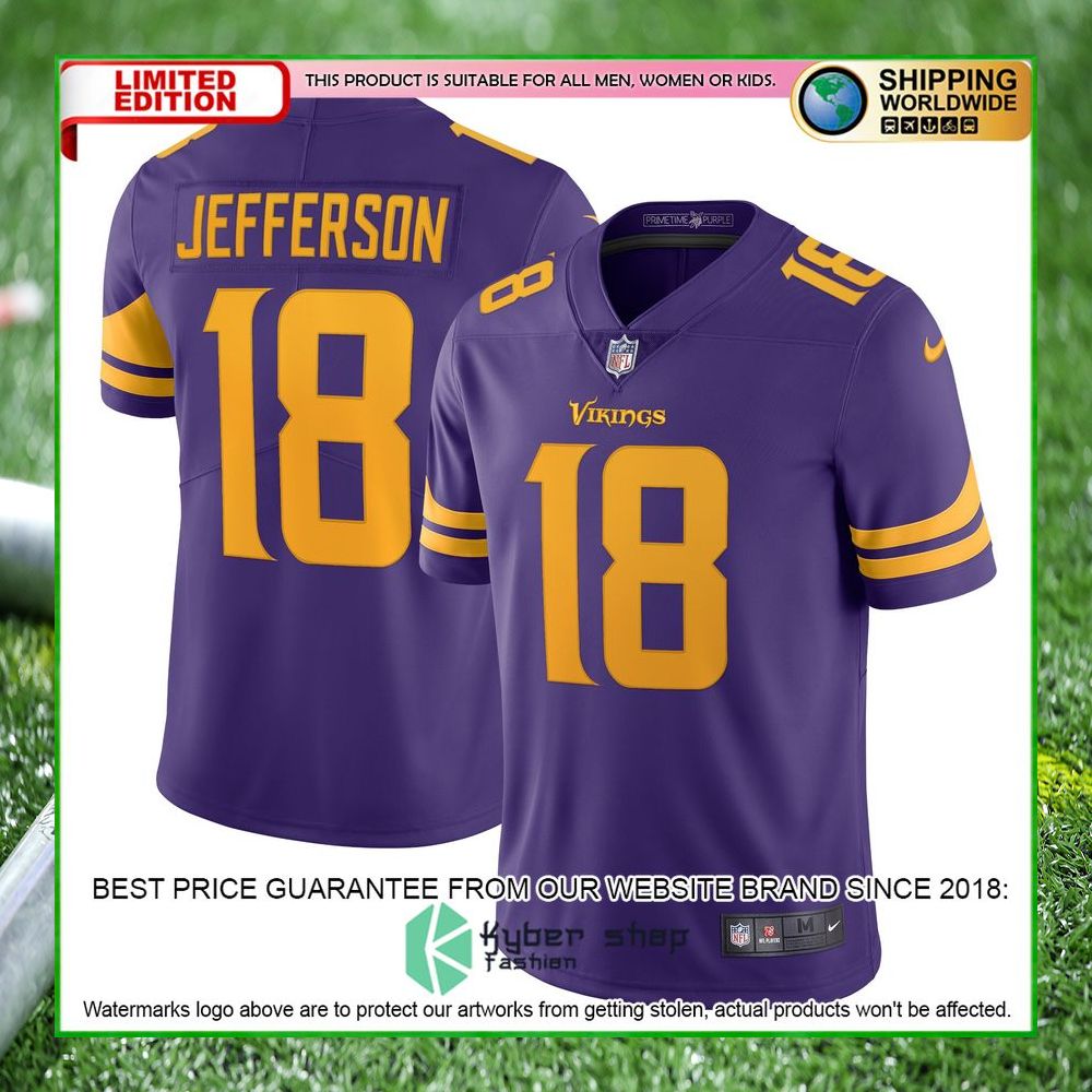 justin jefferson minnesota vikings nike alternate vapor purple football jersey 1 479