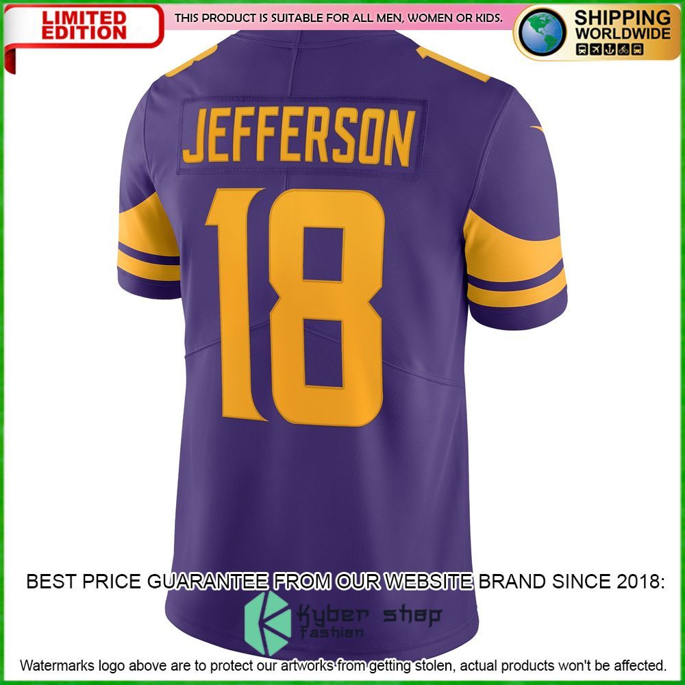 justin jefferson minnesota vikings nike alternate vapor purple football jersey 3 934