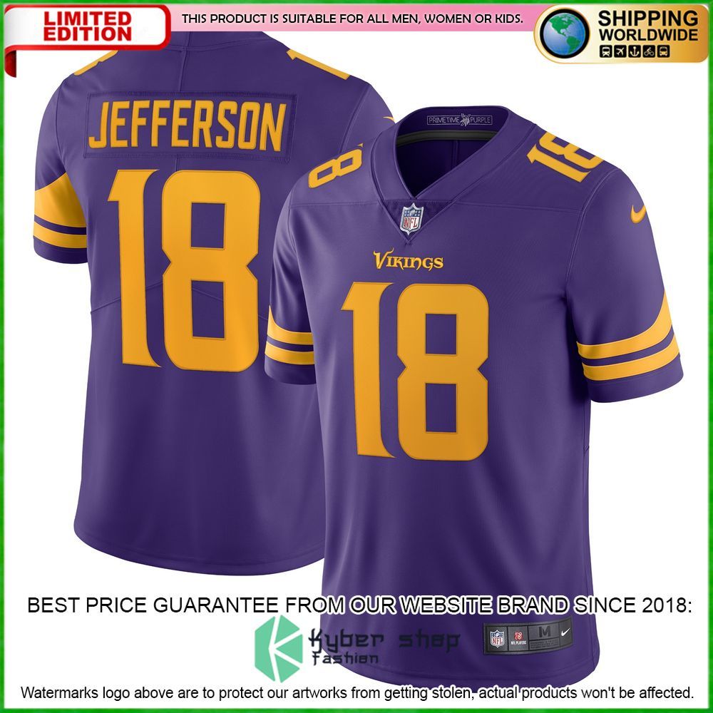 justin jefferson minnesota vikings nike alternate vapor purple football jersey 4 836