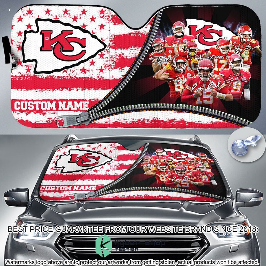 Personalized Kansas City Chiefs US Flag Car SunShade – LIMITED EDITION