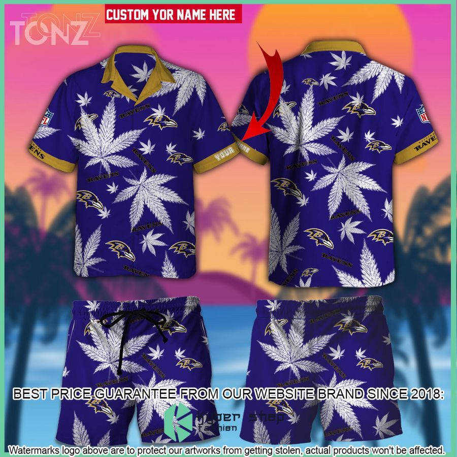 Personalized NFL Weed Cannabis Baltimore Ravens Hawaiian Shirt, Shorts - LIMITED EDITION