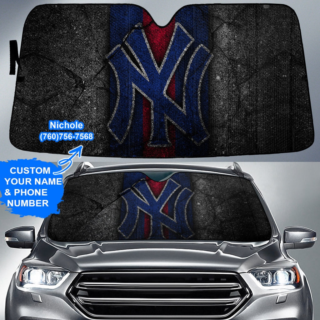 new york yankees logo crack stone personalized name and phone number custom auto sun shades gifts fo