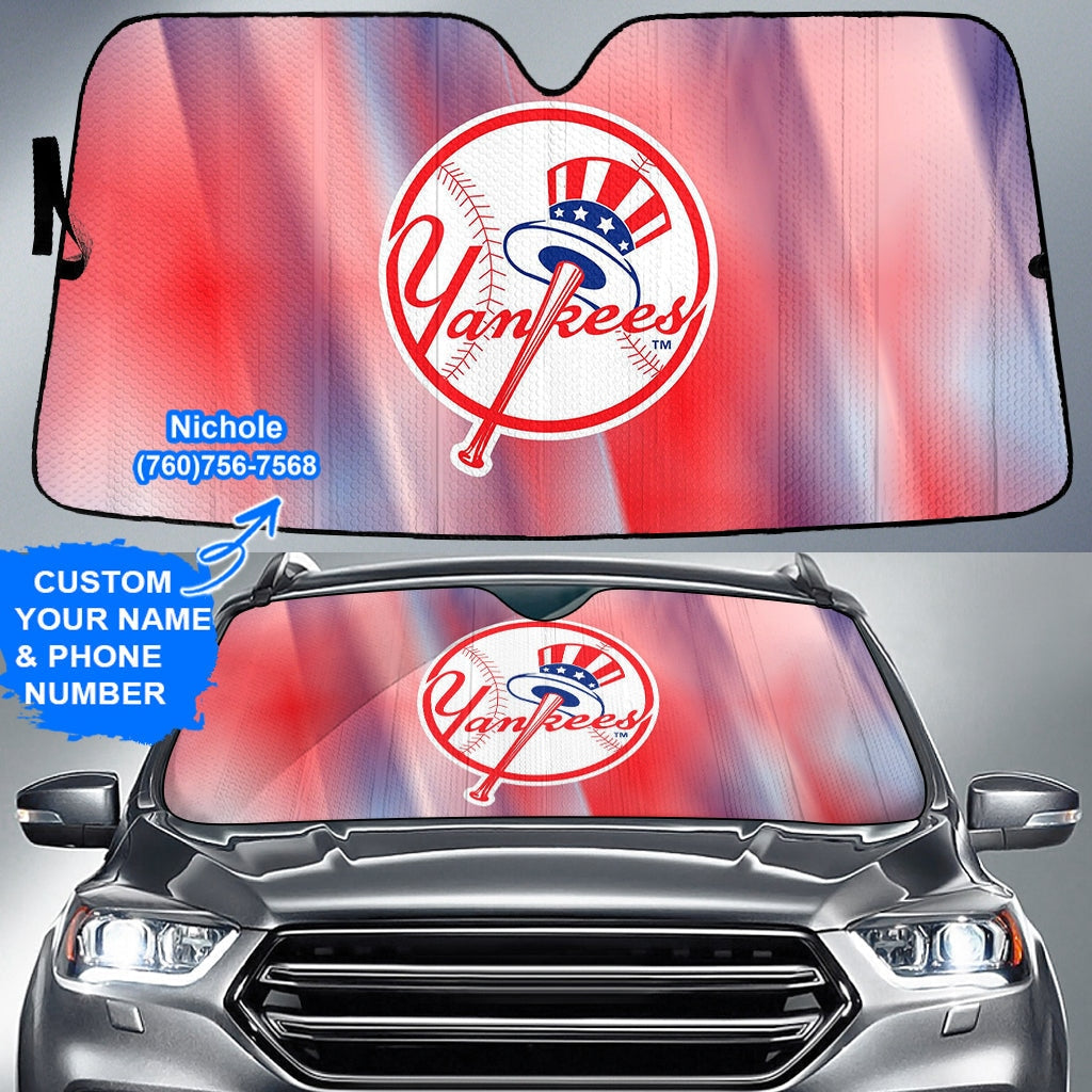 new york yankees logo purple pink personalized name and phone number custom auto sun shades gifts fo
