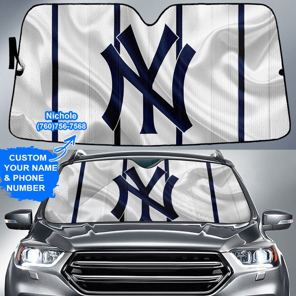 new york yankees logo white silk personalized name and phone number custom auto sun shades gifts for