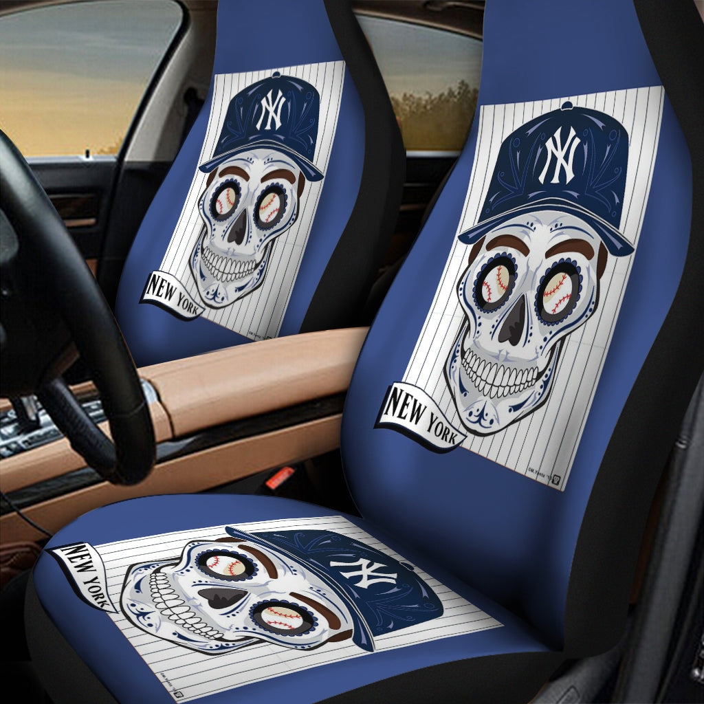 new york yankees skull wearing hat car seat covers gifts for fans 125