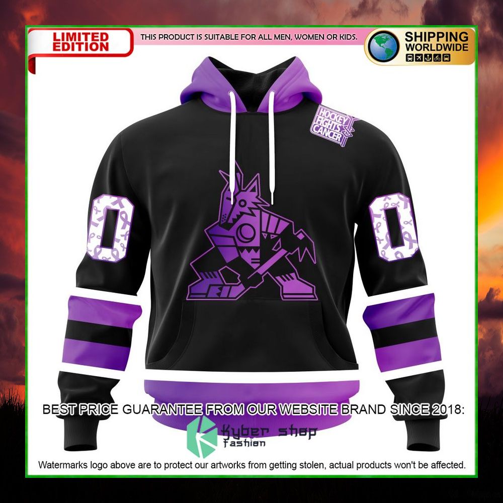 nhl arizona coyotes black hockey fights cancer personalized hoodie shirt 1 283