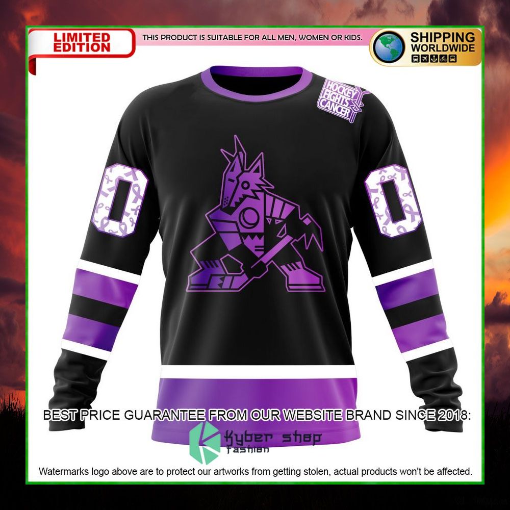 nhl arizona coyotes black hockey fights cancer personalized hoodie shirt 6 306