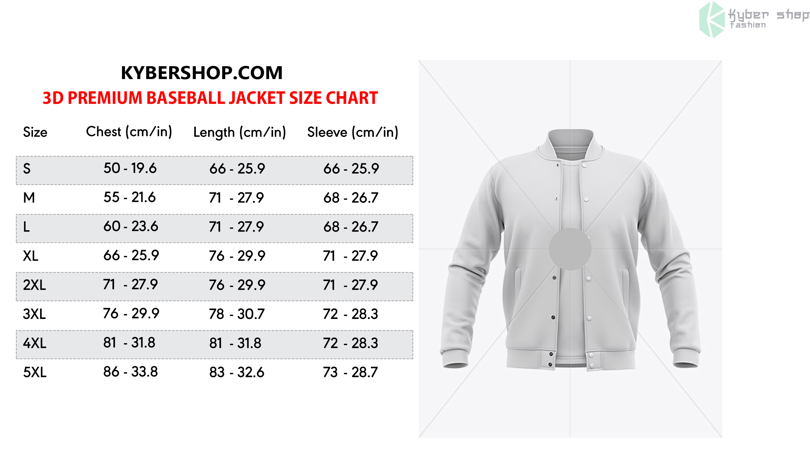 Baseball Jacket Size Chart Kybershop