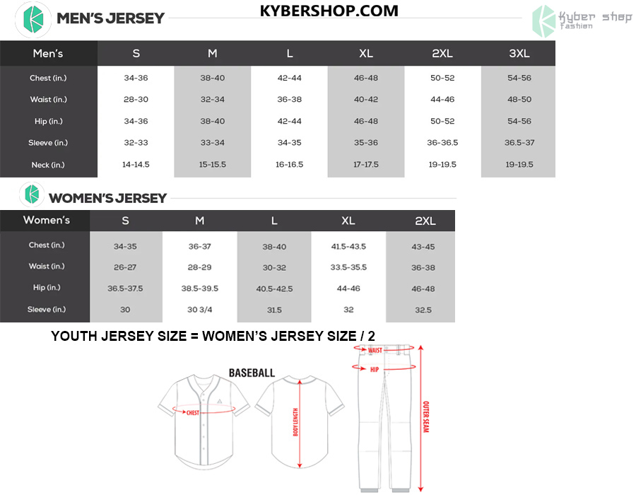 Baseball Jersey Size Chart Kybershop