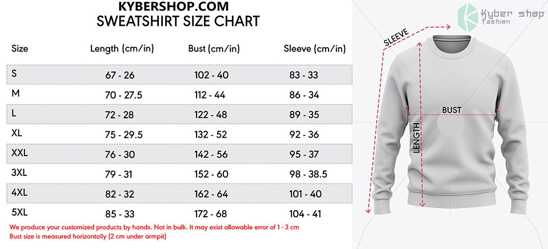 FA0tC4IO Sweatshirt Size Chart Kybershop