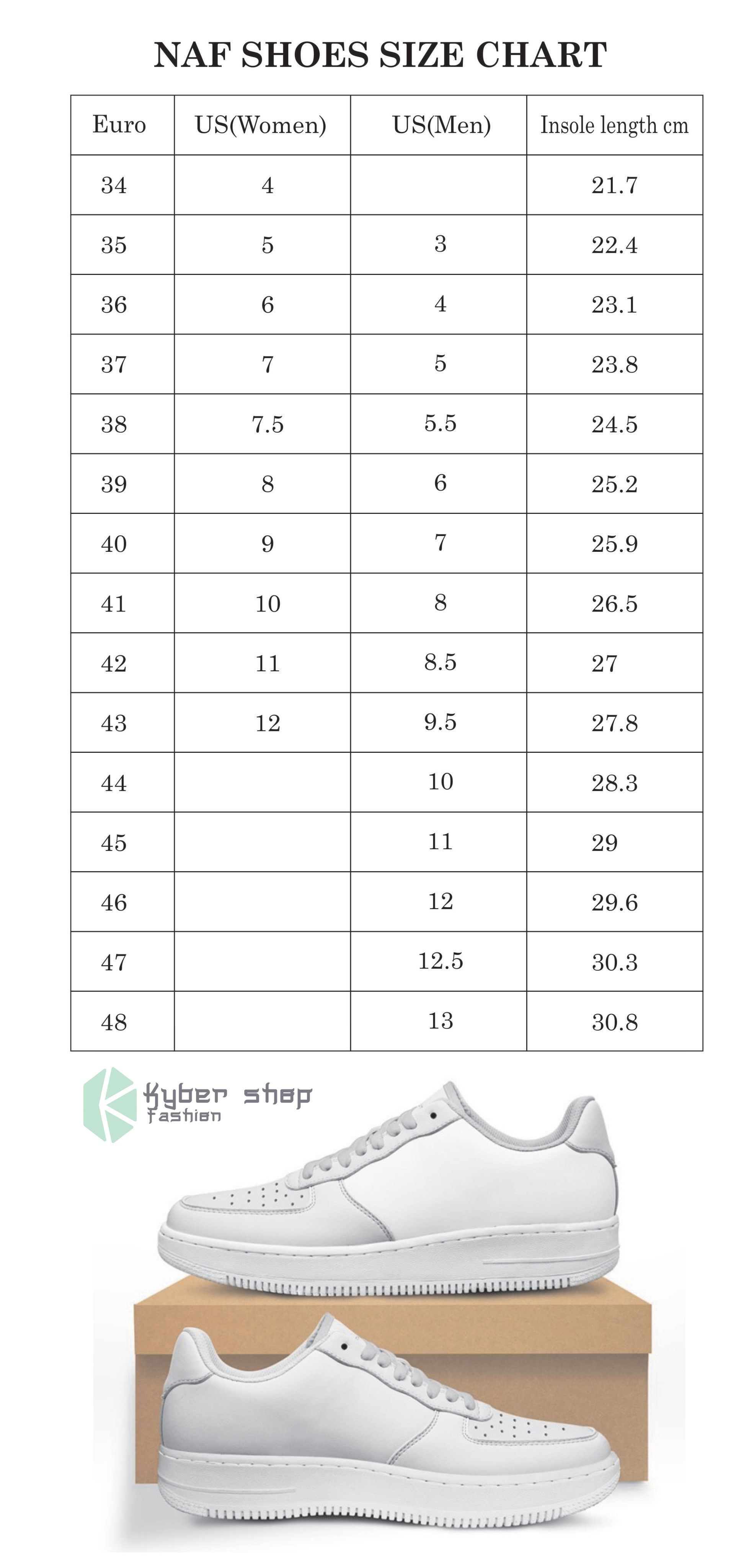 NAF Shoes Size Chart Kybershop