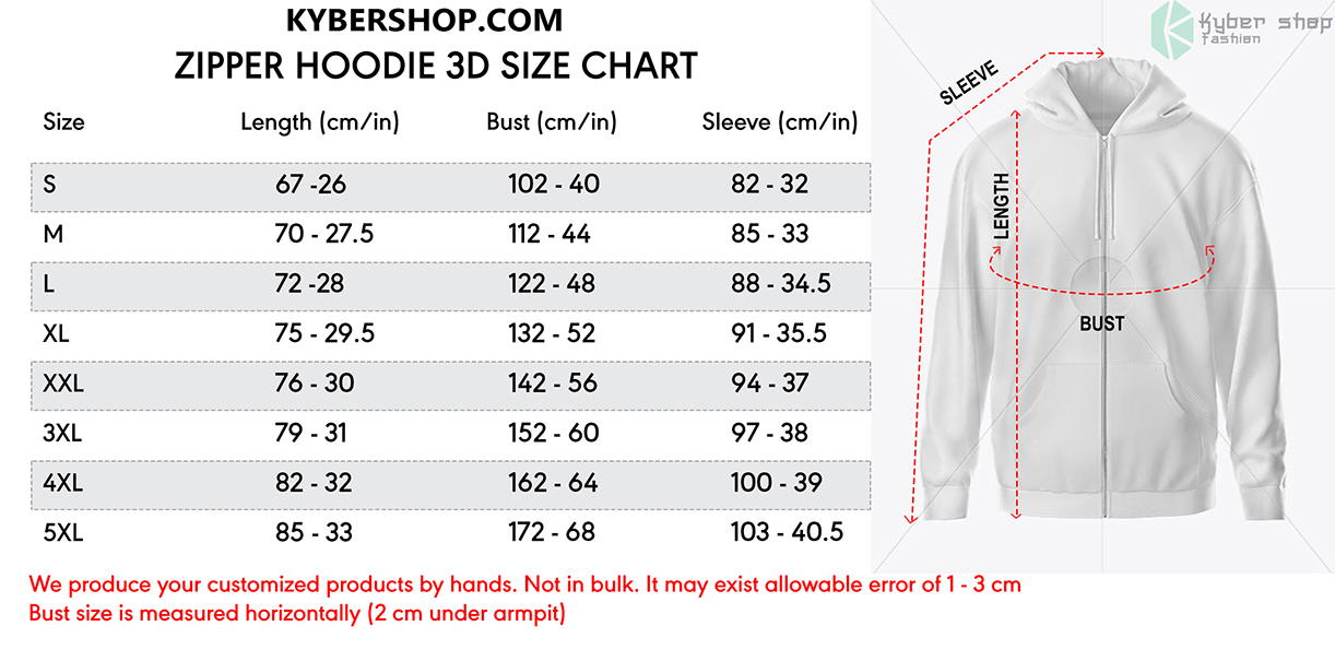 hmiENEYD Zip Hoodie Size Chart Kybershop