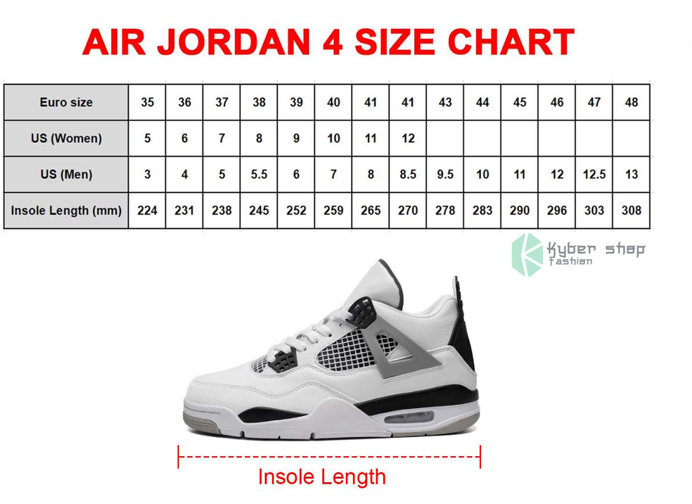 Air Jordan 4 Shoes Size Chart Kybershop