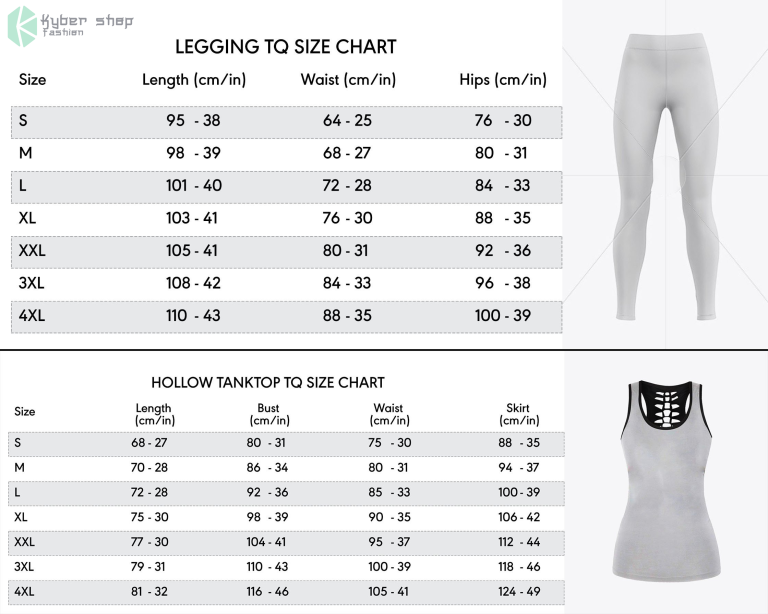 Tank top and legging Size Chart Kybershop