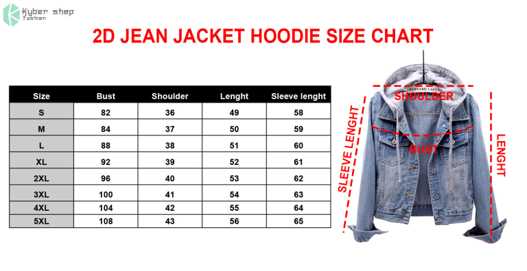 Hooded Denim Jacket Size Chart Kybershop