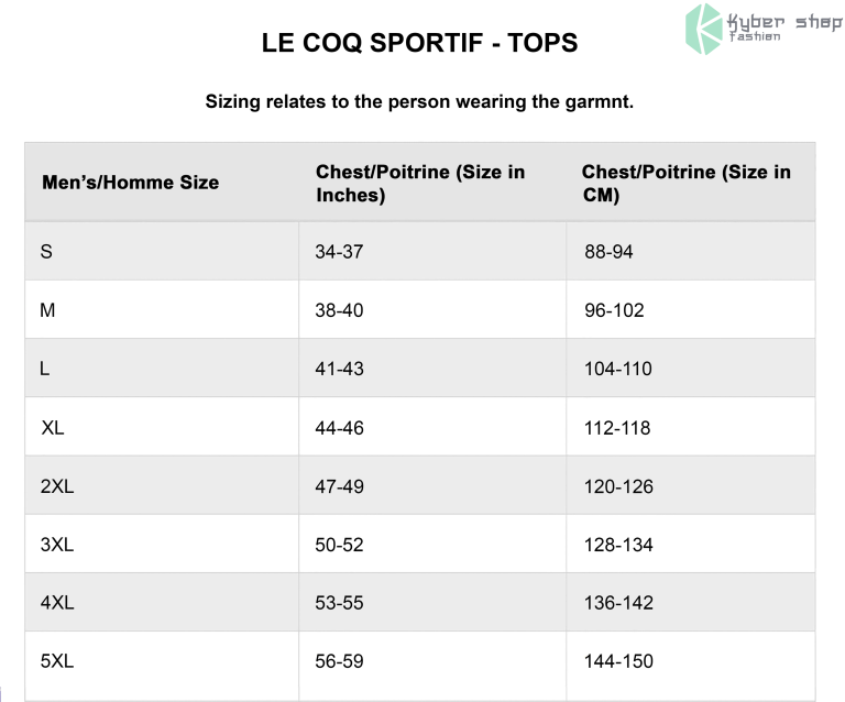 Rugby World cup Jersey Size Chart Kybershop