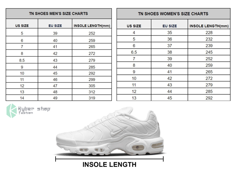 TN Shoes Size Chart Kybershop