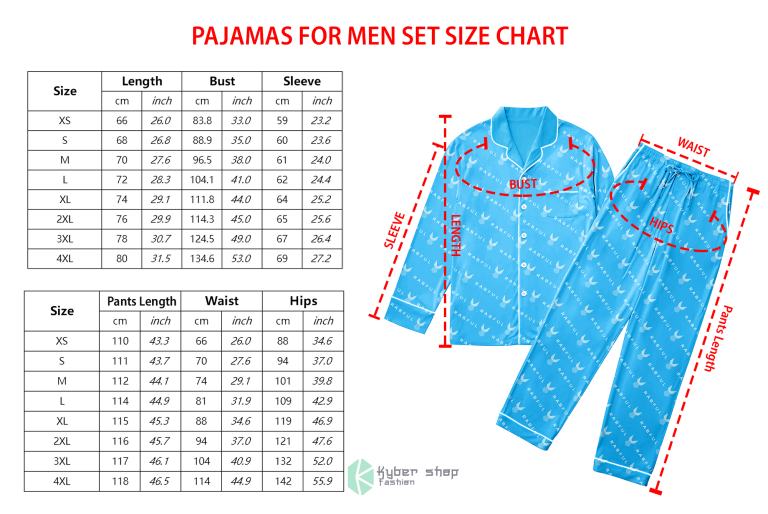 Pajamas For Men Set Size Chart Kybershop