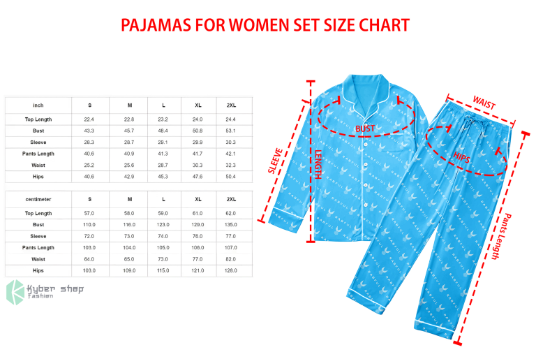 Pajamas For women Set Size Chart Kybershop